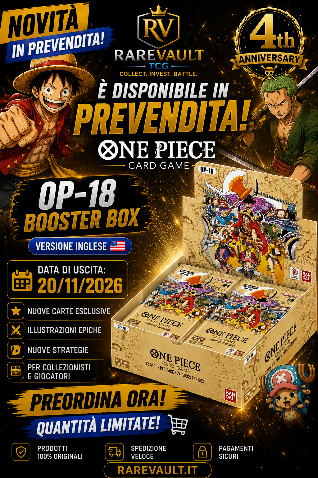 One Piece OP-18 Booster box 24 Bustine versione Inglese
